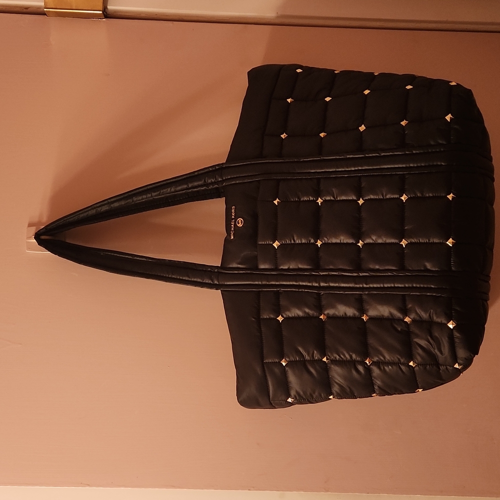 Micheal kors black puffer style studded tote